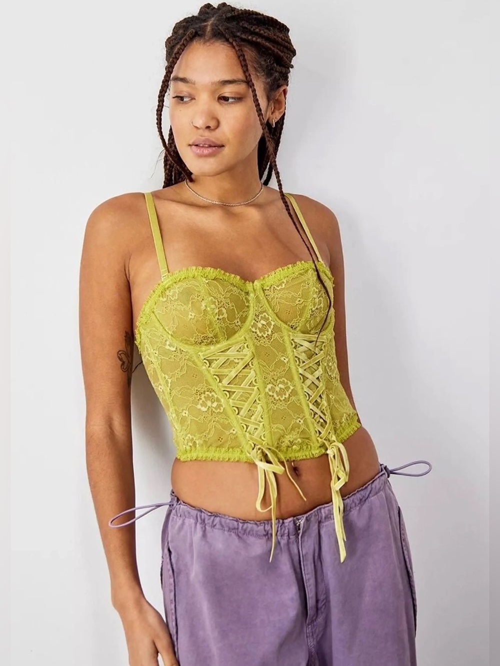 Urban Outfitters Lime Green Lace Corset Bustier
